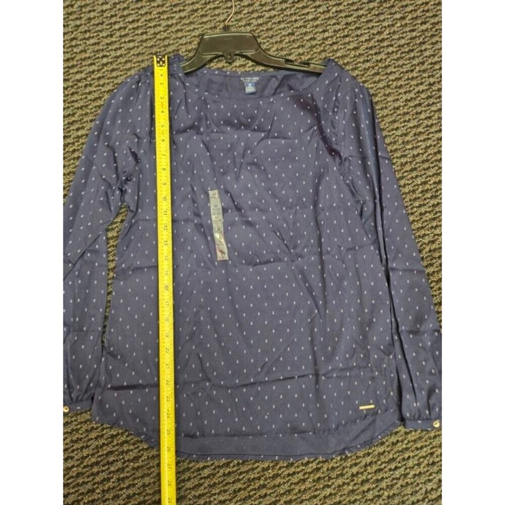 U.S. Polo Assn. Women’s Navy Geometric Blouse M Medium NWT Long Sleeve Woven - Picture 7 of 9